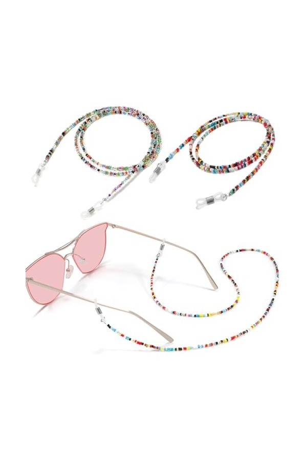 PLABBDPL Chaîne Lunettes Femmes, 2 Pièces Chaîne pour Lunettes Cordon Lunettes Chaîne de Lunettes de Soleil Chaîne de Lunette