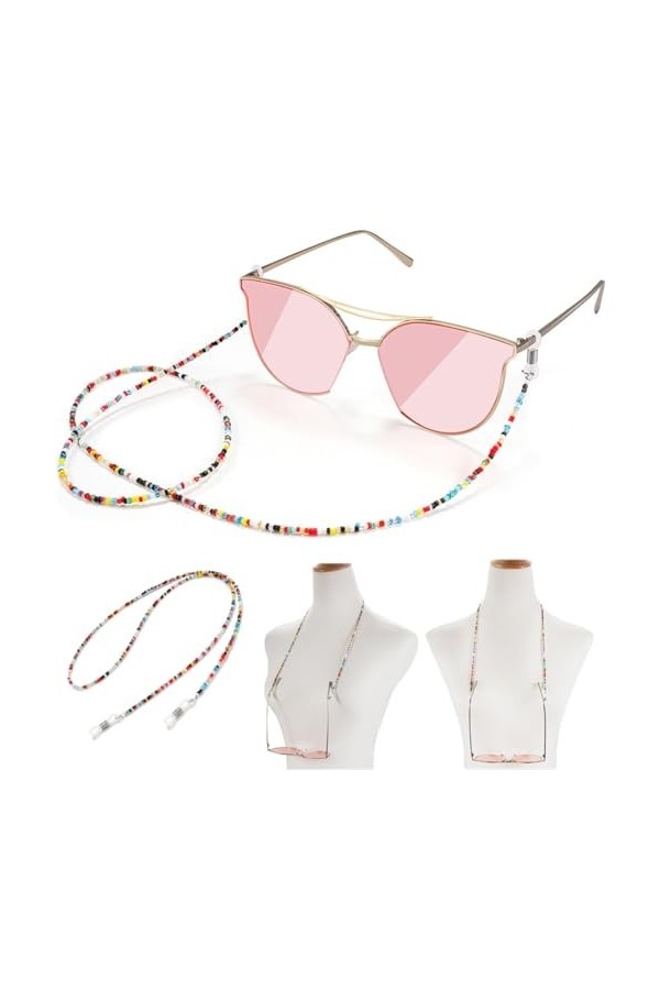 PLABBDPL Chaîne Lunettes Femmes, 2 Pièces Chaîne pour Lunettes Cordon Lunettes Chaîne de Lunettes de Soleil Chaîne de Lunette