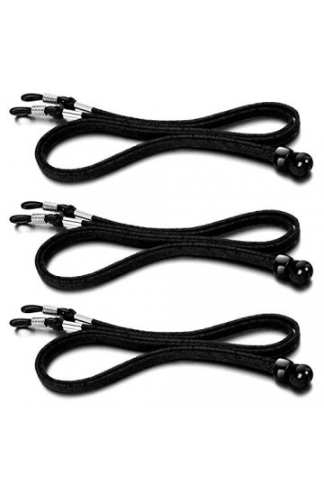 3 Pièces Sangle de Lunettes PU Corde de Lunettes pour Lunettes de Sport et Lunettes de Soleil, Noir