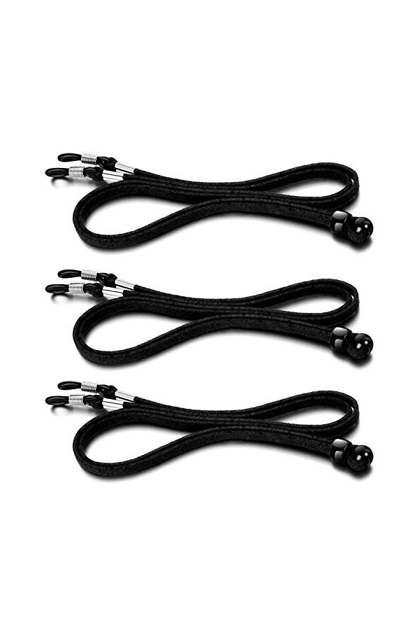 3 Pièces Sangle de Lunettes PU Corde de Lunettes pour Lunettes de Sport et Lunettes de Soleil, Noir