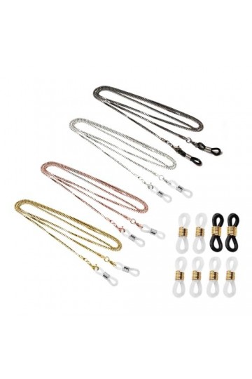 TAFACE 4pcs chaîne de lunettes rétro avec 4 paires de boucles antidérapantes, lanière de lunettes de soleil neutres, chaîne d