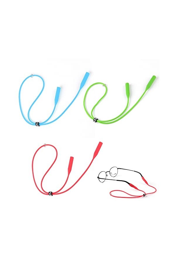 Durdiiy 3 Pièces Cordon Lunettes, Lunette Corde de Lunettes Réglable cordon lunettes homme femme, cordon lunettes sport, Sang