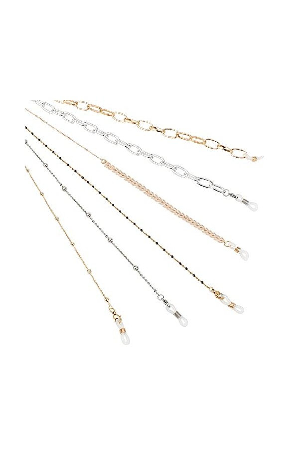 SUNNYCLUE 6 pièces Chaîne de Lunettes en Acier Inoxydable Porte-Lunettes Sangle Chaînes de Lunettes Soleil Porte-Lunettes Col