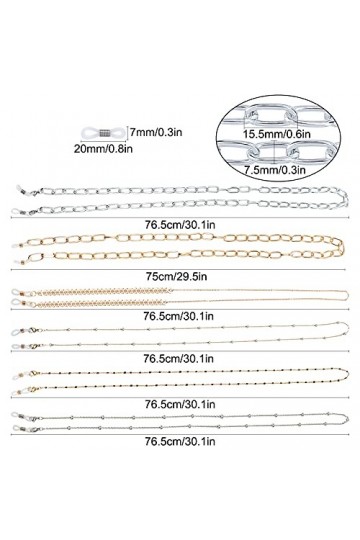 SUNNYCLUE 6 pièces Chaîne de Lunettes en Acier Inoxydable Porte-Lunettes Sangle Chaînes de Lunettes Soleil Porte-Lunettes Col