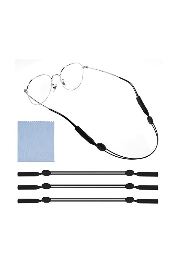AIEX 3 Pièces Ajustable Cordon Lunette Silicone, Retenue de Lunettes Cordon Lunettes Soleil en Silicone Chaîne de Lunettes de
