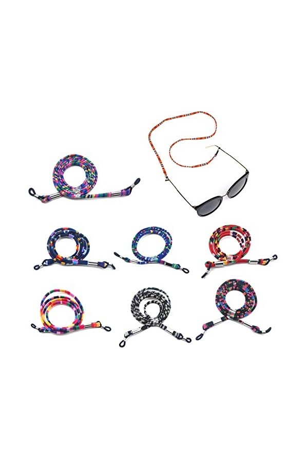 iTauyees Cordon Lunettes, 7 Pièces Corde de Lunettes Réglable Universel Sangles de Lunettes 70CM pour Femmes Hommes Enfants