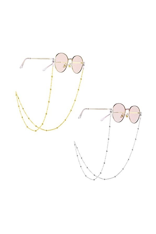 Janerowee 2 PCS Chaîne Lunettes,retenue des Lunettes Long Collier,Chaînes de lunettes en métal Accessoires de Mode,Lunettes d