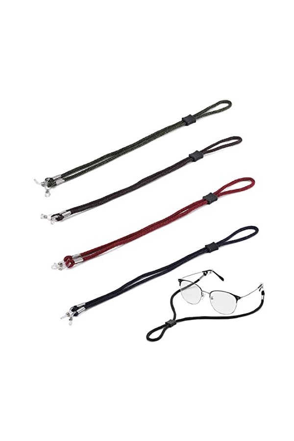 CUHZA Cordon Lunettes Corde à Lunettes, 4Pcs Réglable Universel Attaches Lunettes Sangles PU Lunettes Chaîne Ficelle Titulair