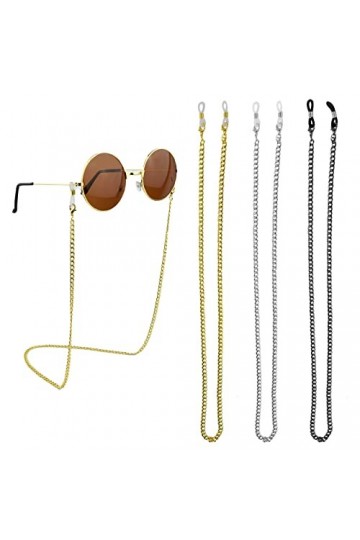 3 Pièces Chaine Lunettes Femme pour Femmes/Hommes, Kikuo Cordon Lunettes Femme, Eyeglass Chain en Métal Antidérapante, Chaîne