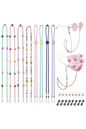 Hifot 8 Pièces Cordons à Lunettes Enfants, Multicolore Perles Chaine Lunettes Réglable Universel Masque Chaîne pour Femmes Ho