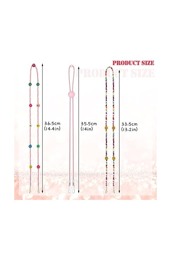 Hifot 8 Pièces Cordons à Lunettes Enfants, Multicolore Perles Chaine Lunettes Réglable Universel Masque Chaîne pour Femmes Ho