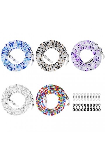 URAQT 5 Pièces Chaînes de Lunettes, Lunettes Chaîne de Lunettes Elégant Porte-Lunettes Perles Porte-Bracelet de Lunettes Anti