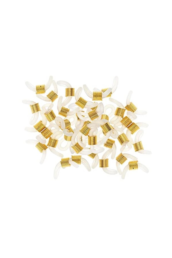 Baoblaze 50 Ensembles Embout dExtrémités Réglable en Caoutchouc et Anneau en Métal pour Chaîne de Lunettes - Or