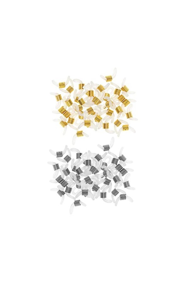 Baoblaze 50 Ensembles Embout dExtrémités Réglable en Caoutchouc et Anneau en Métal pour Chaîne de Lunettes - Or