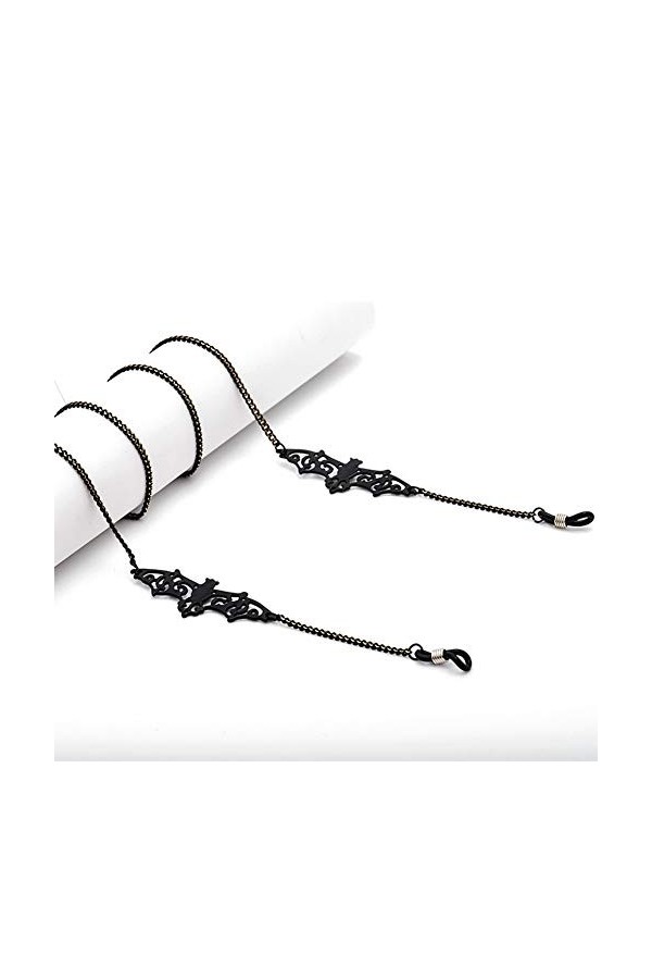 Yantu Chaîne de lunettes avec pendentif en forme de chauve-souris - Noir - Pour homme et femme, Batte noire., 80 cm