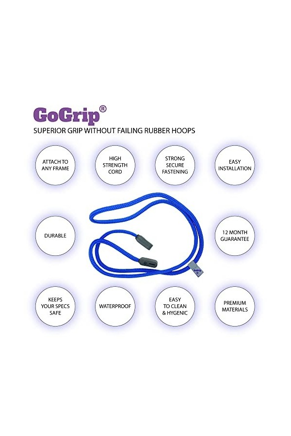 GoGrip Cordon de lunettes sécurisé – Cordon de lunettes et cordon de lunettes - Noir - Taille unique Petite