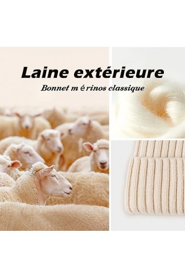 ineepor Bonnet Hiver Homme Femme Laine Mérinos Beanie Hat Tricoté Chapeau Unisexe Doublé Polaire Court Chaud Doux Confortable