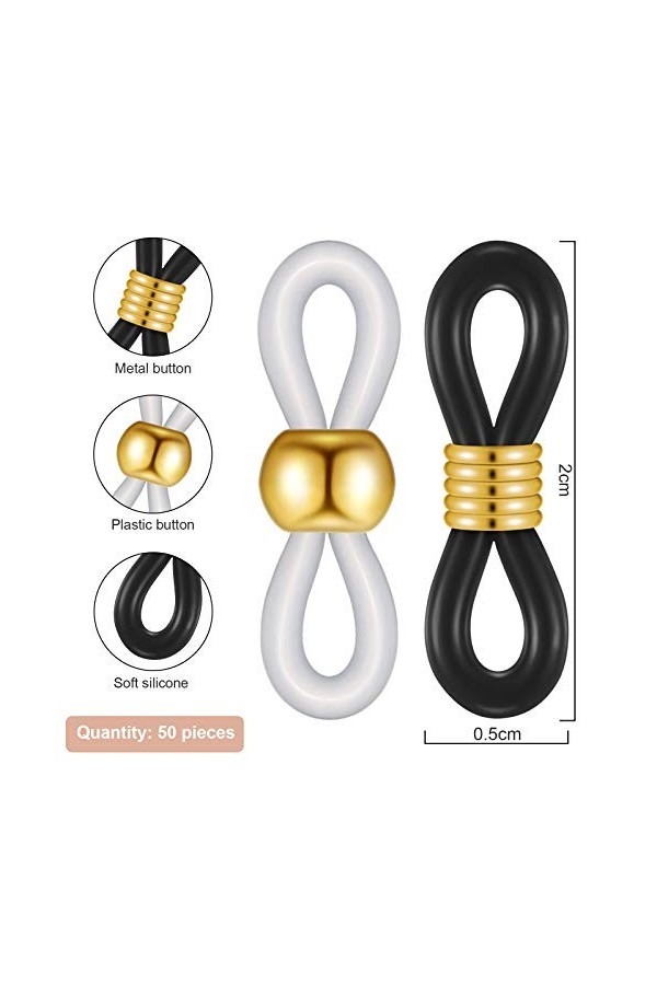 50 Extrémités de Chaîne de Lunettes Connecteurs dExtrémité Réglables en Silicone Boucle Support de Sangle de Lunettes Antidé