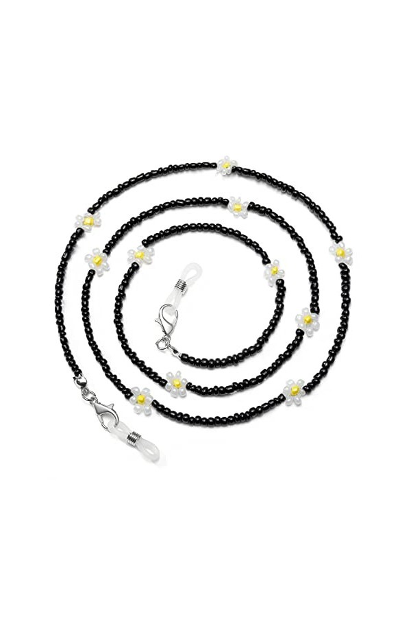 humlbird Cordon de masque pour lunettes de soleil avec perles en cristal de guérison pour femme, noir et blanc, Small