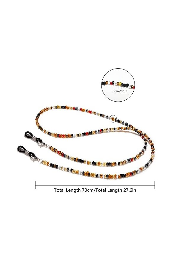 WOSO Chaîne de lunettes en perles - Cordon antidérapant pour lunettes de soleil, multicolore, 70 cm