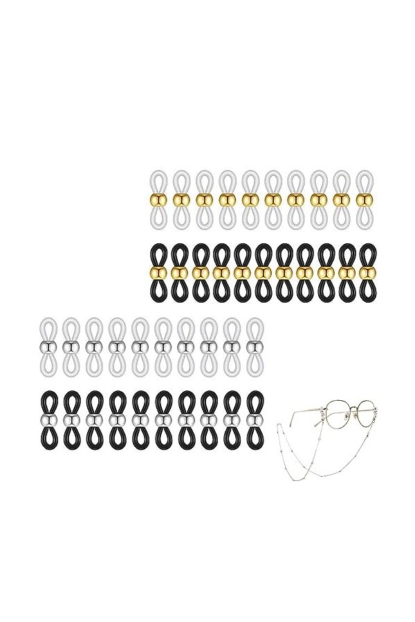 Boucle Attache en Caoutchouc pour Chaîne à Lunettes, Attache Lunette de Chaînes de Lunettes Réglables Extrémités, pour Lunett