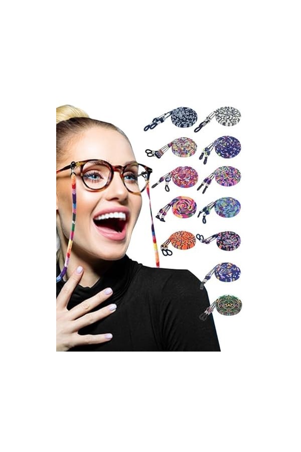 DONQL Lot de 12 cordons de lunettes en nylon antidérapant de 5 mm pour femmes, hommes et enfants