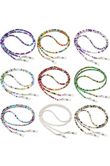 Hifot Cordon Lunettes Femmes 9 Pièces, Perles Chaîne Lunettes de Soleil, Sangle Corde Retenue à Lunettes de Lecture pour Homm