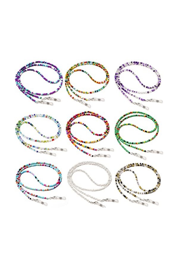 Hifot Cordon Lunettes Femmes 9 Pièces, Perles Chaîne Lunettes de Soleil, Sangle Corde Retenue à Lunettes de Lecture pour Homm