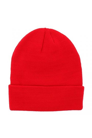 Bonnet Homme ou Femme Rouge - Bonnet Hiver Basic en Maille sans Pompon - 100% Acrylique - avec ou sans Revers - Modèle Simple