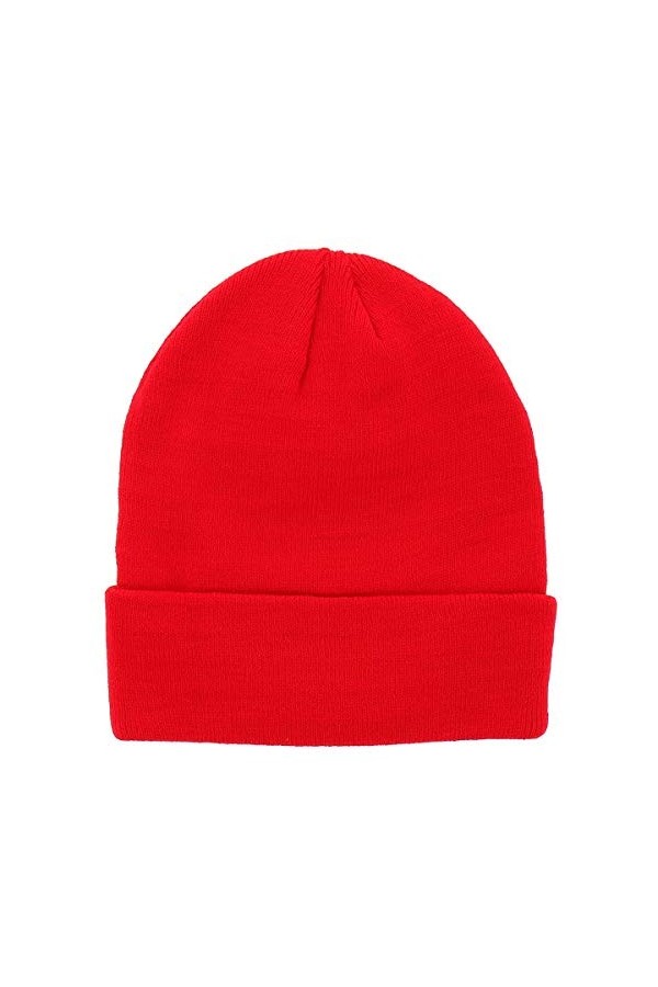 Bonnet Homme ou Femme Rouge - Bonnet Hiver Basic en Maille sans Pompon - 100% Acrylique - avec ou sans Revers - Modèle Simple