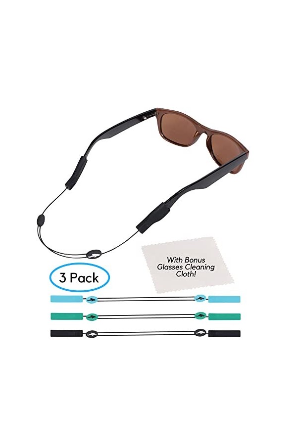 Lot de 3 sangles de lunettes réglables couleur requin – Sangle de lunettes sans queue – Support de cordon de lunettes – Ave