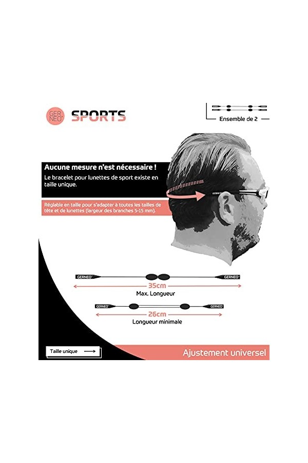 GERNEO® - Maintien sûr – Sangle de lunettes de sport réglable – Cordon à lunettes & cordon de lunettes pour le sport étanche 