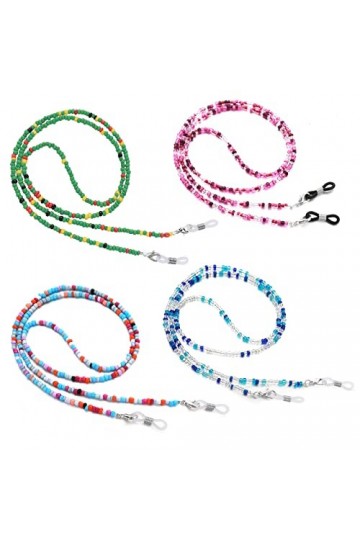 Lusofie 4 Pièces Chaîne Lunettes Femme Coloré Perlé Lunettes Cordon Réglable Lunettes Sangle Antidérapant Lunettes de Soleil 