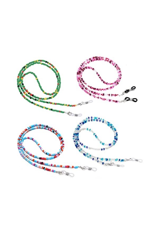 Lusofie 4 Pièces Chaîne Lunettes Femme Coloré Perlé Lunettes Cordon Réglable Lunettes Sangle Antidérapant Lunettes de Soleil 