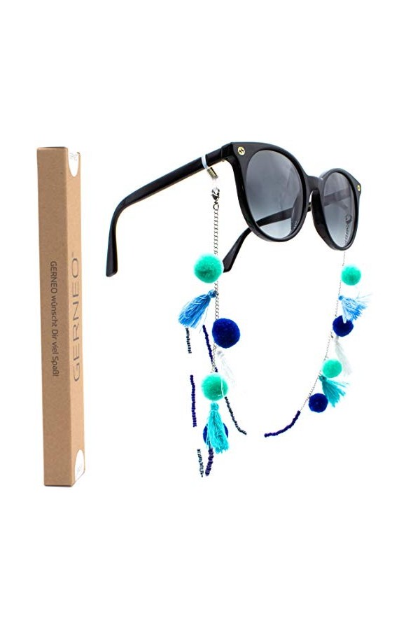 GERNEO® - Corfou - Premium Spectacle Strap & Cord Unisex for Reading Glasses & Sunglasses - plaqué or ou argent - pompons et 