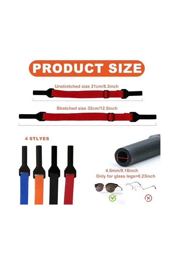 4 Pièces de Sangles de Lunettes Réglables, Sangle de Lunettes Universelle en Silicone pour Lunettes de Soleil pour Hommes Fem
