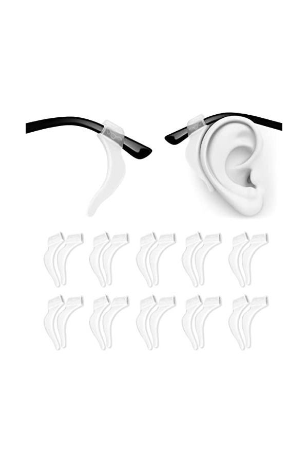 PTSLKHN Lot de 10 paires de crochets doreille antidérapants en silicone souple pour lunettes, lunettes de soleil, lunettes d