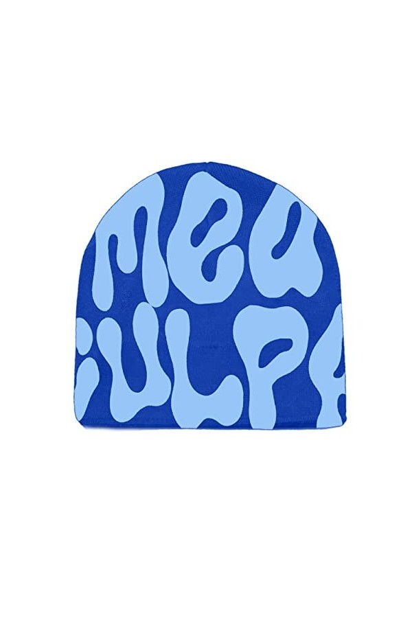 Elnuqok Bonnet dhiver tricoté sans fil pour femme - Bonnet dhiver chaud en tricot, Blanc et bleu, Taille unique