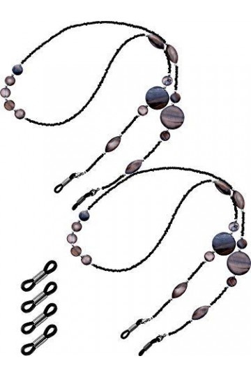 Hicarer 2 Pièces Chaîne de Lunettes Perlée Antidérapant Cordon de Retenue de Lunette de Soleil Noir 