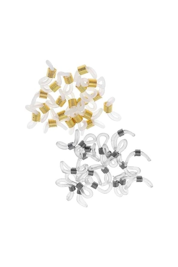 Lot de 40 attaches de chaîne de lunettes transparentes réglables 20 mm Couleur argent et or, Métal, Normal