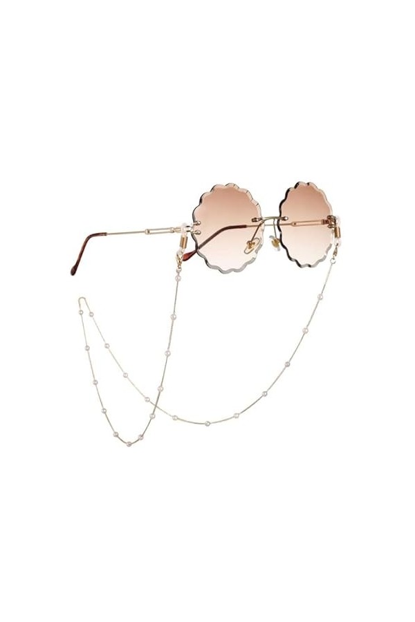 Chaîne de lunettes Perle en plastique blanc Charme de perle Chaîne en métal plaqué Boucles en silicone Accessoire de lunettes