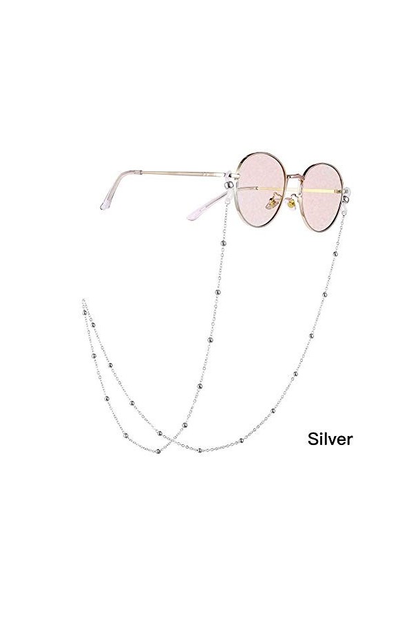 Générique 1 Pièces Lunettes Chaîne Lunettes Perlées Chaînes Lunettes De Soleil Lanière De Retenue Longe, environ 70cm, Argent