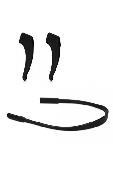 kwmobile Crochets doreille lunettes - Lot de 2x crochet doreille et 1x sangle pour lunettes en silicone antidérapant - noir