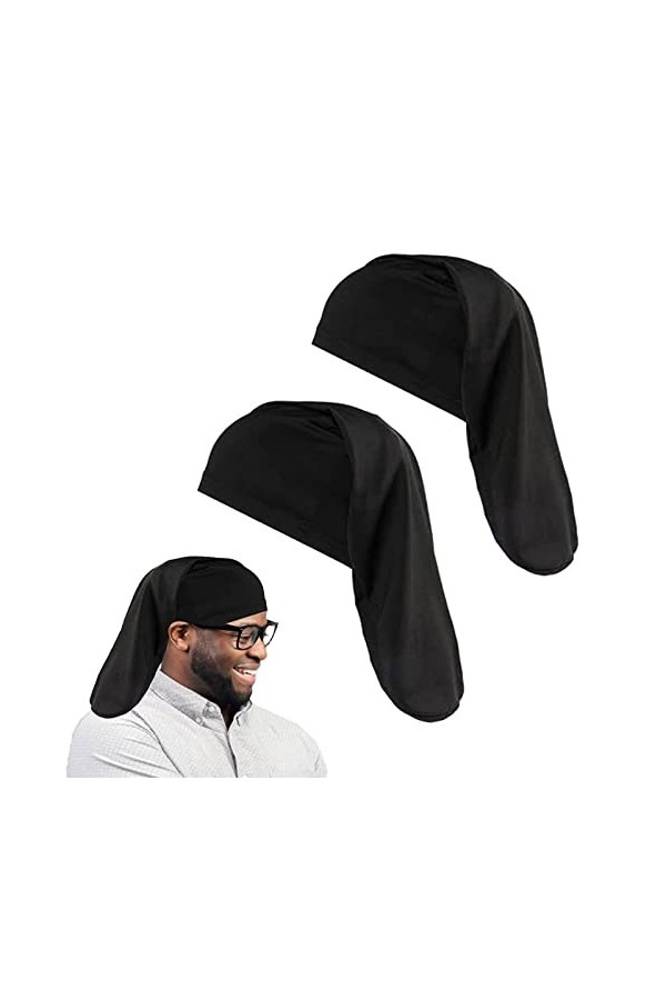 TSHAOUN Lot de 2 bonnets pour dreadlocks - Cheveux longs - Pour homme et femme - Noir