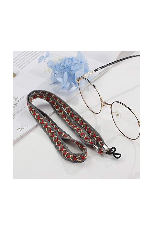 MJGkhiy Chaîne de lunettes de soleil avec cordon de serrage et perles pour lunettes de lecture - Pour enfants - Gris - Taille