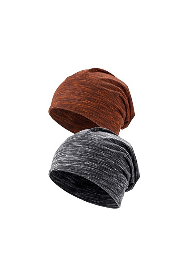 Kiiwah 2 Pièces Bonnet Hiver pour Hommes et Femmes, Unisexe Slouch Bonnet Long pour Sport, Chimio, Cancer, Sommeil Noir, Rou