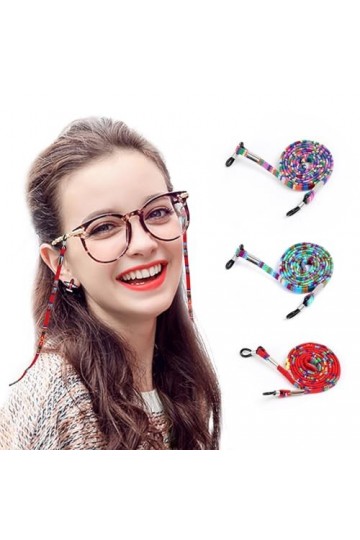 Cordon Lunettes Multicolore, 3pcs Corde à Lunettes Réglable, Chaîne Lunettes Tressé en Coton Universel, Chaînes et Cordons à 