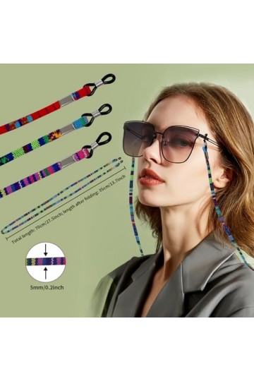 Cordon Lunettes Multicolore, 3pcs Corde à Lunettes Réglable, Chaîne Lunettes Tressé en Coton Universel, Chaînes et Cordons à 