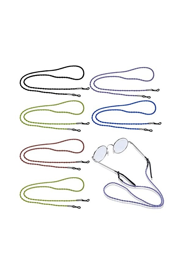 Naapesi 5 Pièces Cordons de Lunettes Cuir PU, Réglable Corde à Lunettes Chaîne, Hommes et Femmes Universel Lunettes Sangle, A