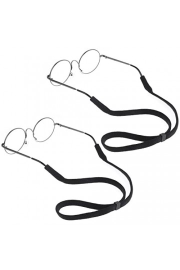 WLLHYF Lot de 2 cordons de lunettes de soleil en polyester étanches - Boucle carrée noire - Anti-perte - Réglable - Taille un